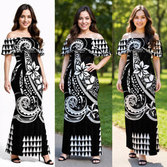 Black Kakau Polynesian Dress & Hawaiian Shirt – Matching Hawaiian Couple Outfit