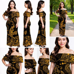 Angry Shark Polynesian Dress & Hawaiian Shirt – Matching Hawaiian Couple Outfit