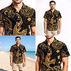 Angry Shark Polynesian Dress & Hawaiian Shirt – Matching Hawaiian Couple Outfit