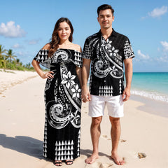Black Kakau Polynesian Dress & Hawaiian Shirt – Matching Hawaiian Couple Outfit