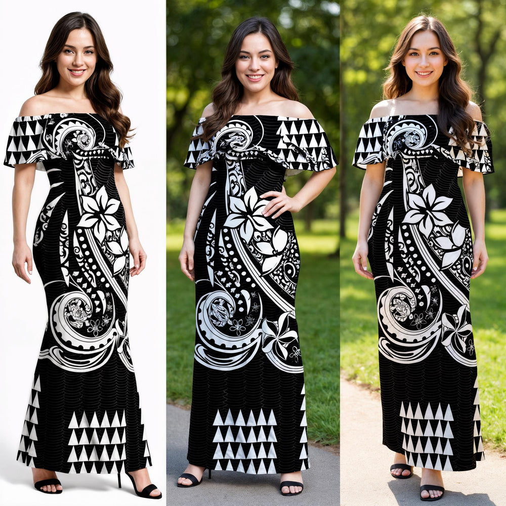 Black Kakau Polynesian Dress & Hawaiian Shirt – Matching Hawaiian Couple Outfit