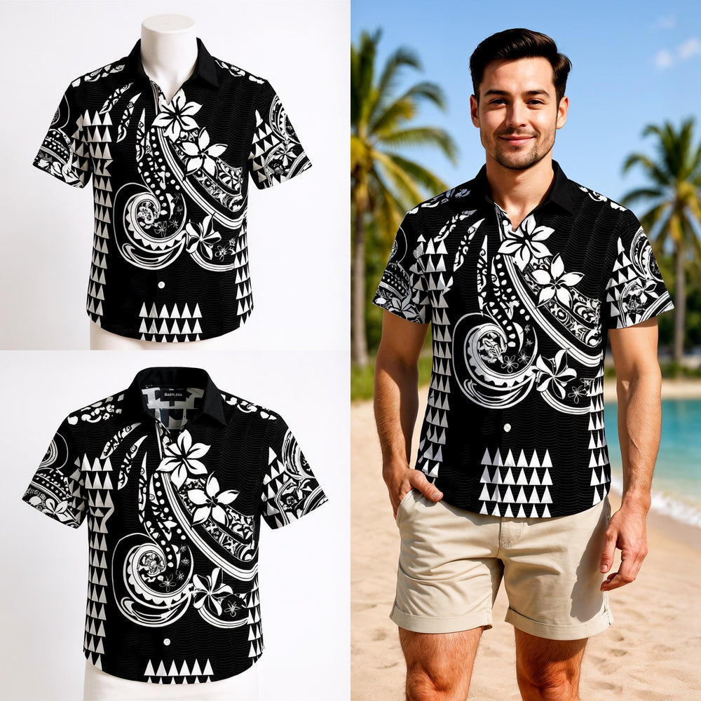 Black Kakau Polynesian Dress & Hawaiian Shirt – Matching Hawaiian Couple Outfit