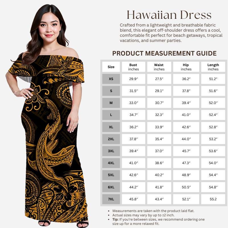 Angry Shark Polynesian Dress & Hawaiian Shirt – Matching Hawaiian Couple Outfit